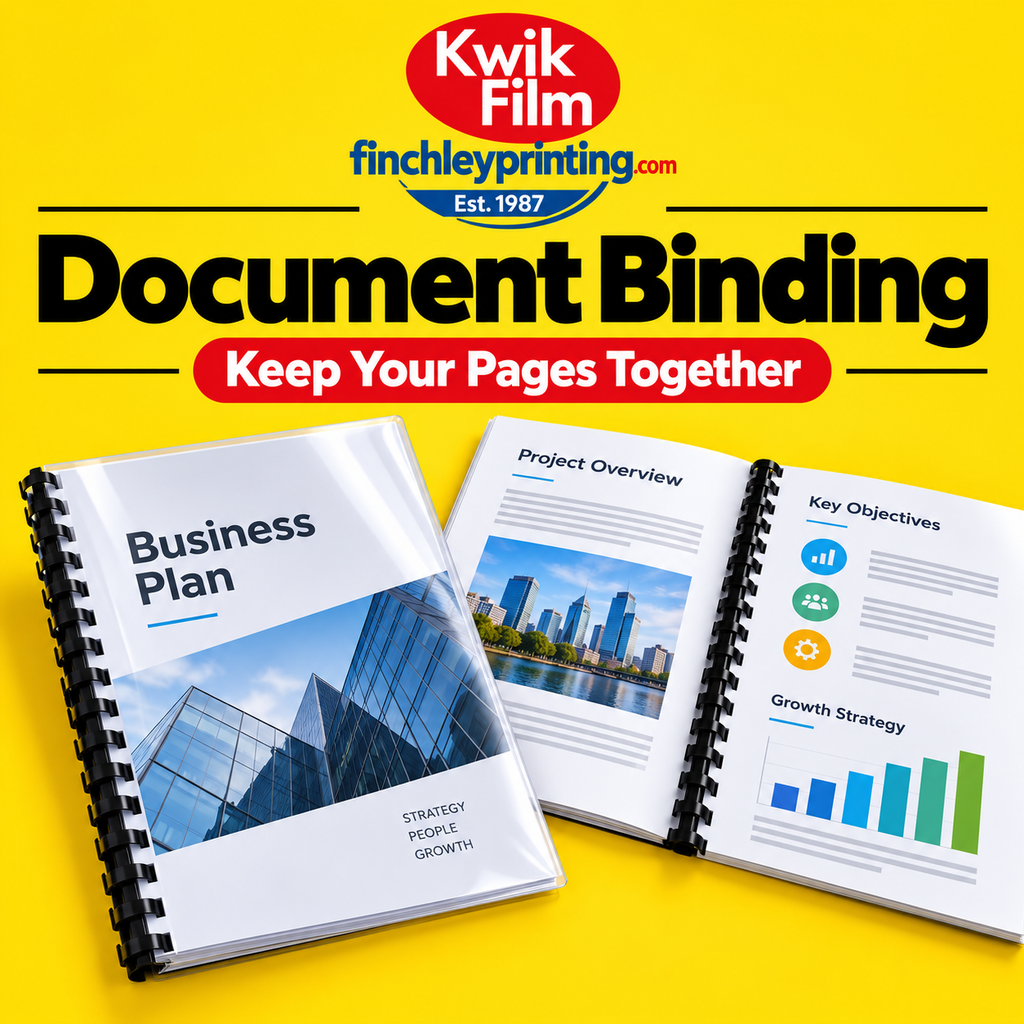 Document Binding – illustrative product image from Kwik Film Finchley Printing