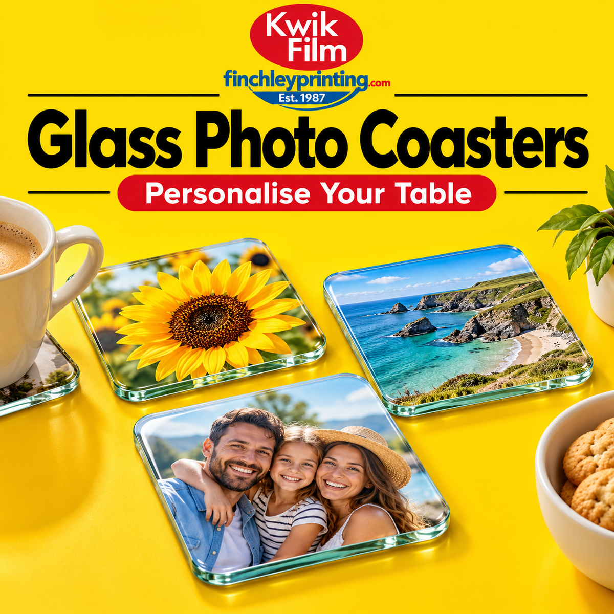 Glass Photo Coasters – illustrative product image from Kwik Film Finchley Printing