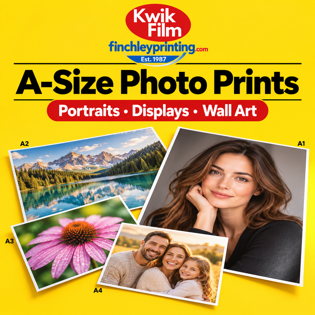 A-size photo prints showing portrait, landscape, botanical and family photographs by Kwik Film and Finchley Printing