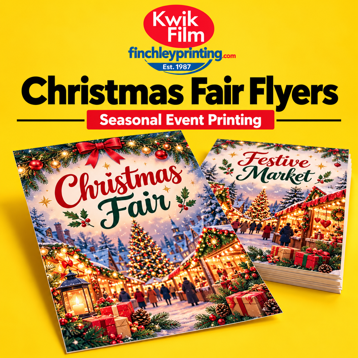 Christmas fair and festive market flyer printing examples by Kwik Film and Finchley Printing