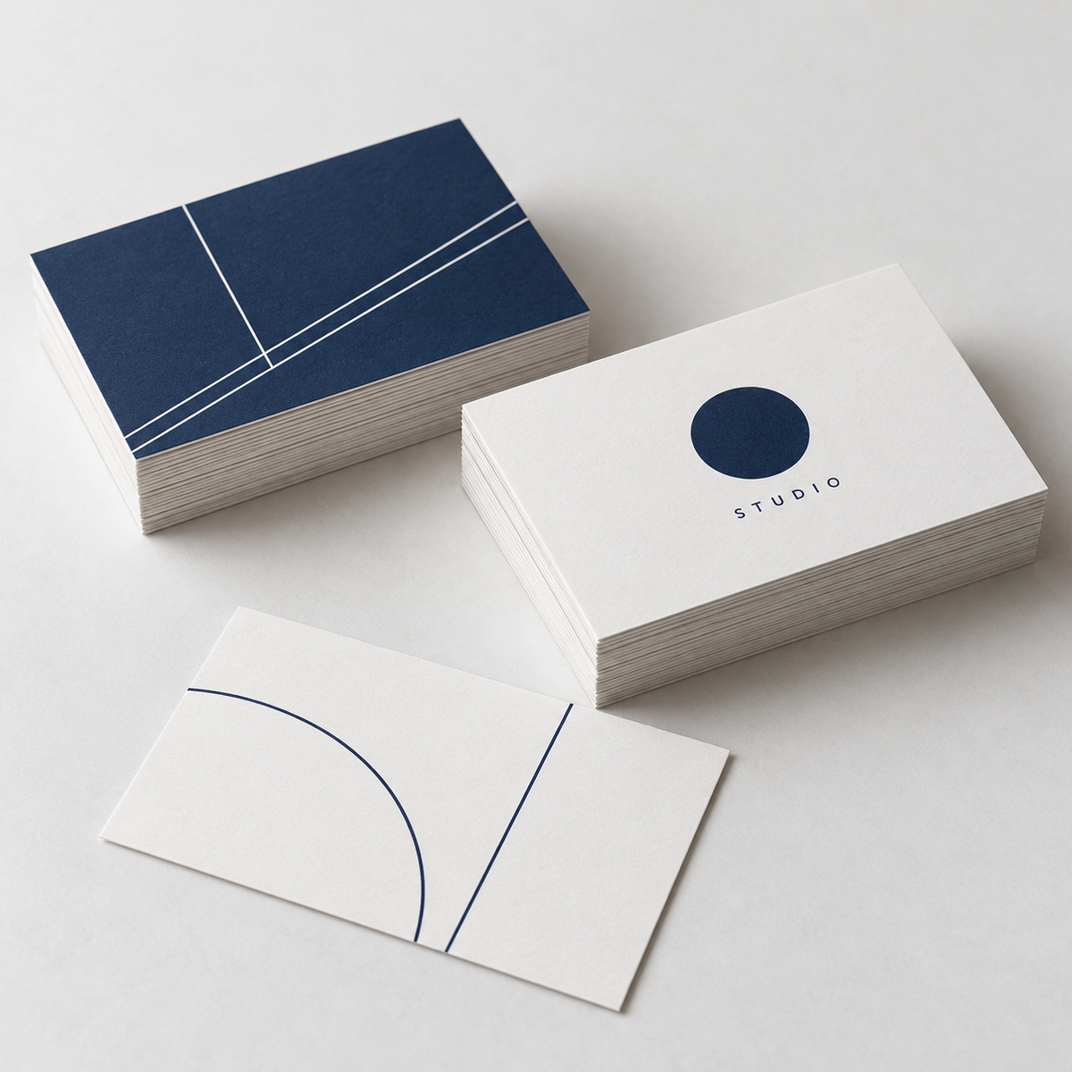 Illustrative printed business cards; paper weight, finish and quantity depend on the selected product.