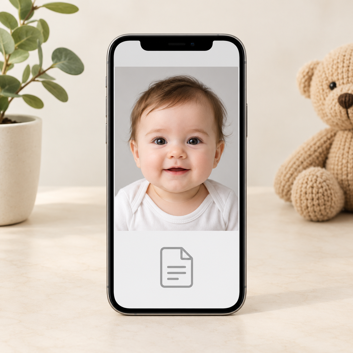 Illustrative baby digital ID-photo service; code or file delivery depends on the selected package.