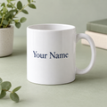 Illustrative text add-on for a photo mug; the mug is ordered separately.