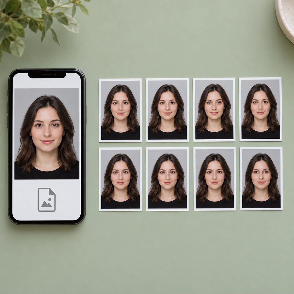 Illustrative eight-print adult passport package with digital delivery; see the listing for included outputs.