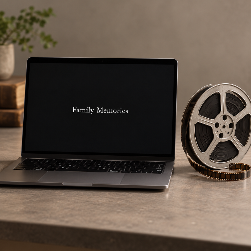 Illustrative title editing for a cine-film transfer; choose the title service on the product page.