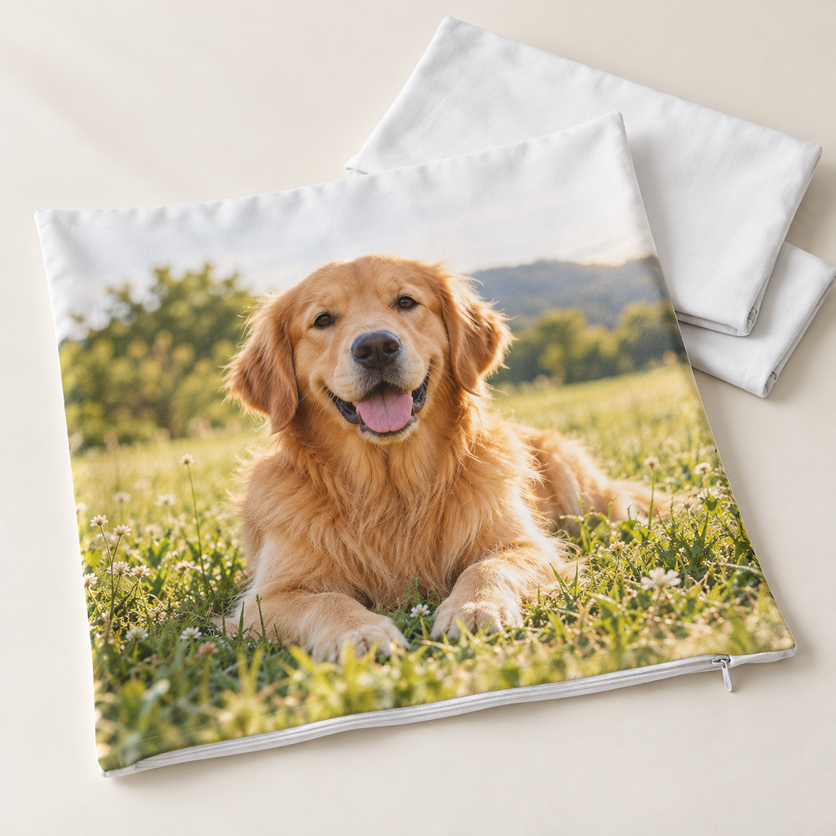Illustrative personalised cushion mockup with example artwork