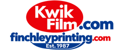 Kwik Film.com with blue .com, finchleyprinting.com — Est. 1987