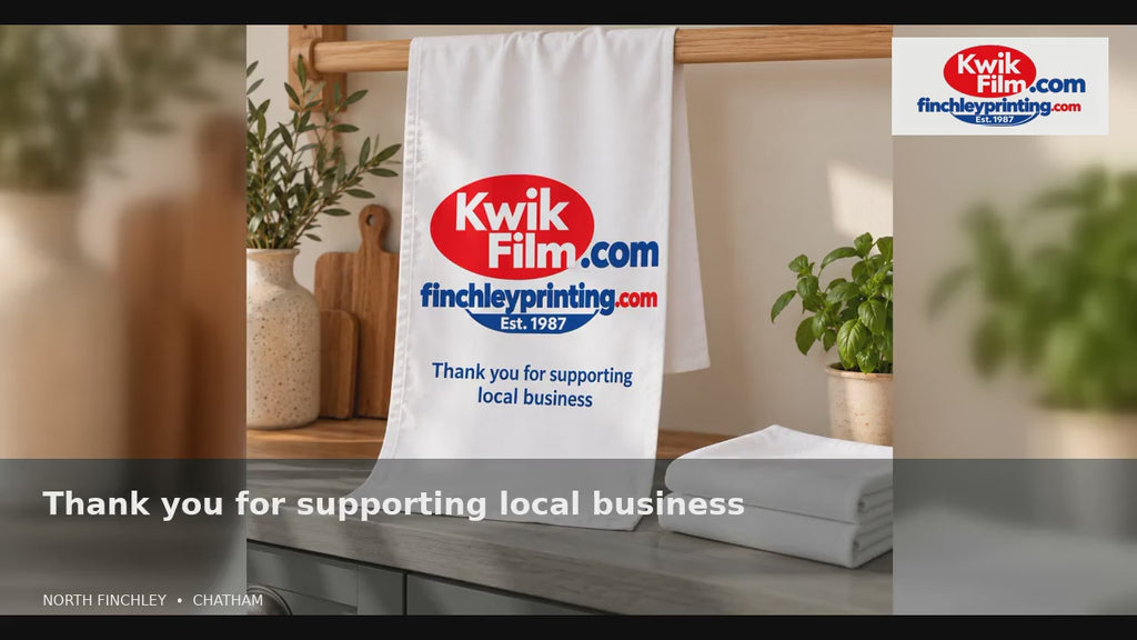 Illustrative Kwik Film branded tea towel launch-gift concept